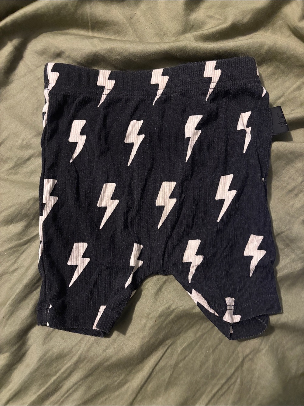 Black Lightning Bolt Baby Shorts, size 2-3T.